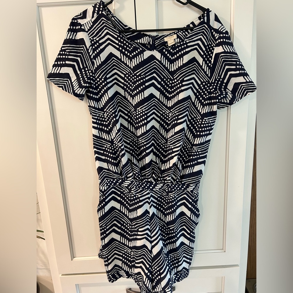 J. Crew Navy and White Chevron Pattern Romper